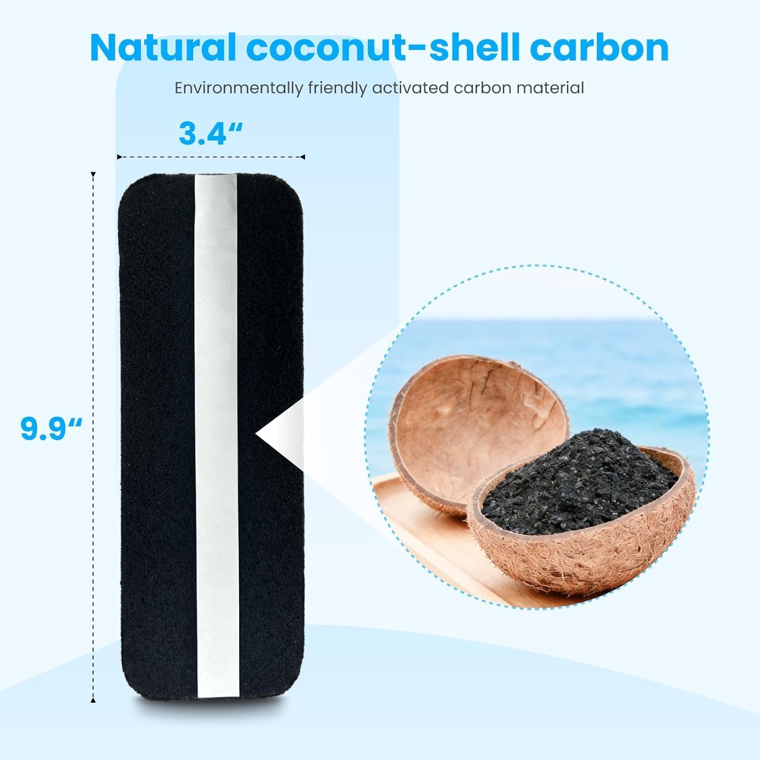 20pcs Ceiling Fan Filters for Blades, 9.9" X 3.4" Activated Coconut Carbon Air Filter Pads, Universal Fit & Easy-Stick & Strong Fixity, Air Purifier Attachment for Dust, Pet Hair & Odor Removal