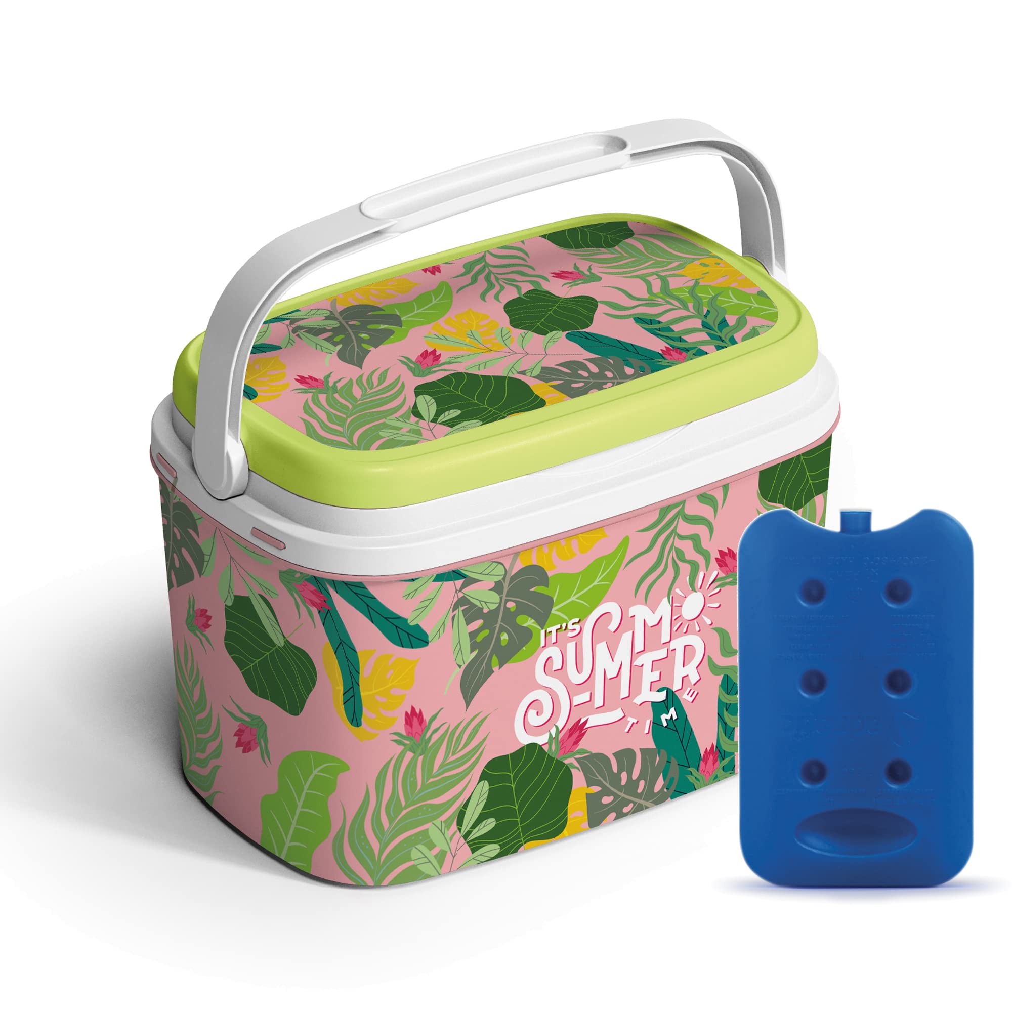 Large Cooler Box Camping Beach Lunch Picnic Insulated Food Freezer Box With 3 Ice Packs (Pink Tropic)