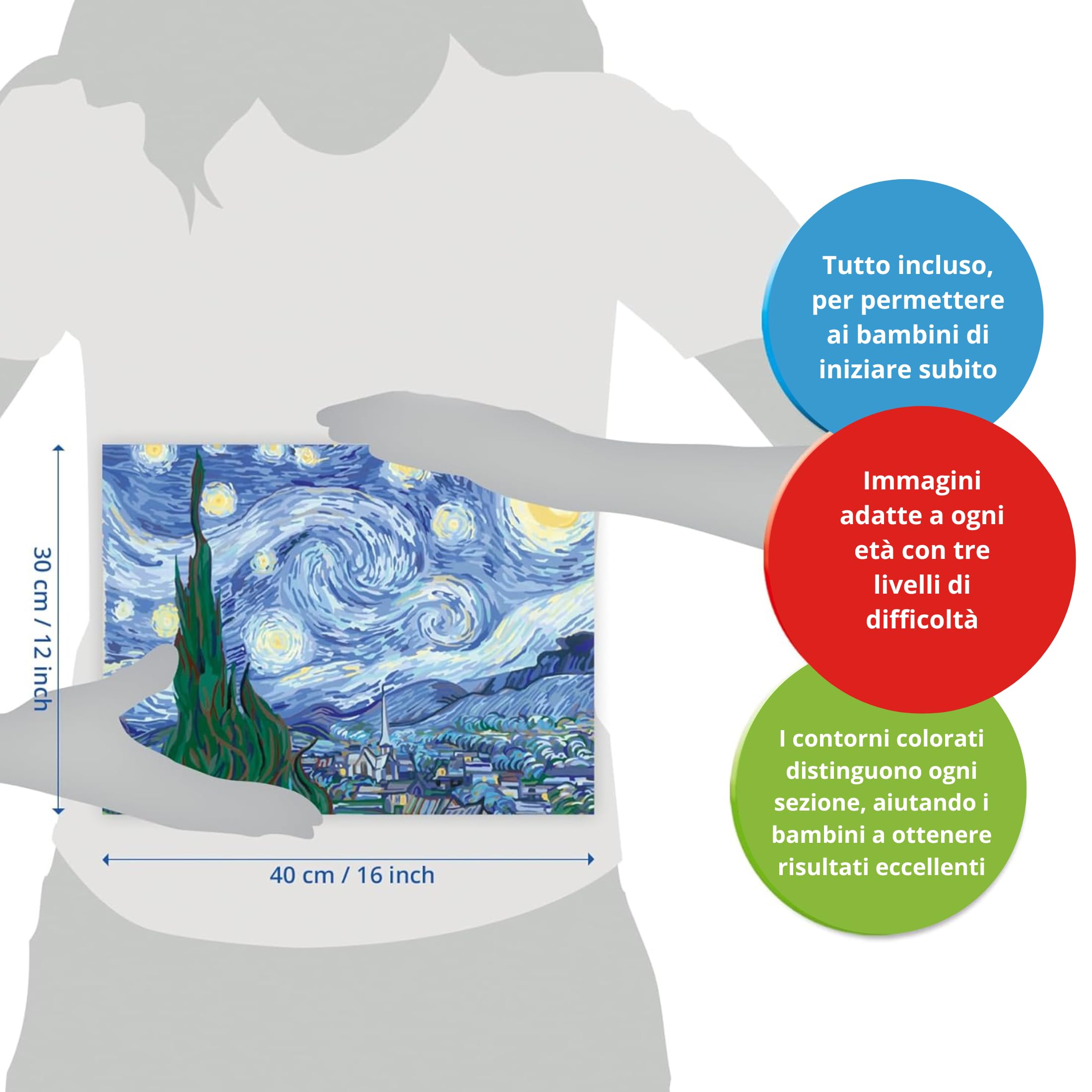 Ravensburger CreArt: Van Gogh Notte Stellata – Dipingere con i Numeri Adulti, Attività Creativa e Rilassante, Kit Pittura con Pennello e Colori Inclusi, 30 x 40 cm, Idee Regalo
