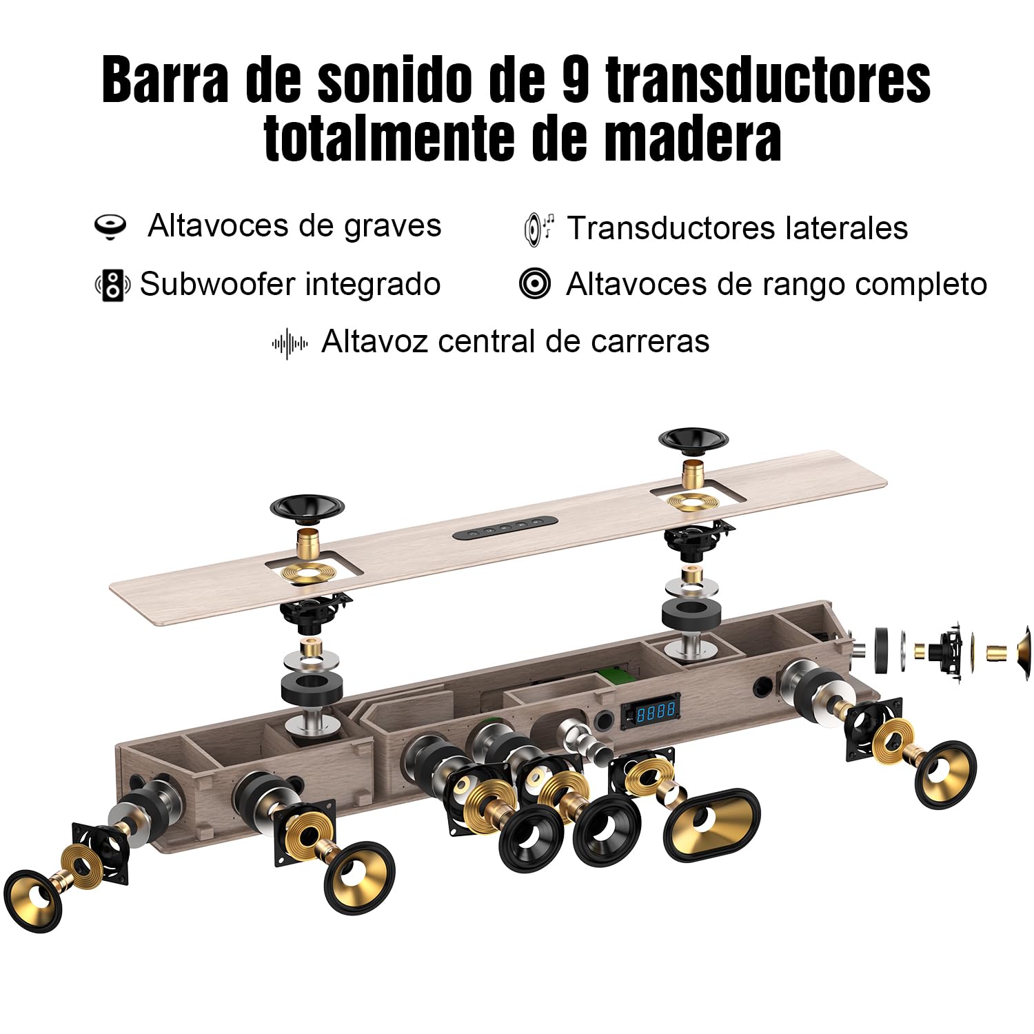 Hiwill Barra de Sonido Dolby Atmos 5.2.2ch de Madera, Barra de Sonido Todo en uno para Smart TV con Doble subwoofer Incorporado, Sistema de Sonido Envolvente de 400W para Altavoz de TV, WoNoble A502
