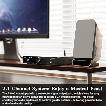 SMSL AS400 Power Amplifier 165W x 165W DAC Headphone Amp MM Phono Preamp | MA5332M5 Chip USB/Coax/Opt/HDMI ARC/RCA/Phono Input 2.1 Channel Speaker/Subwoofer 4.4mm/6.35mm Headphone Output Black