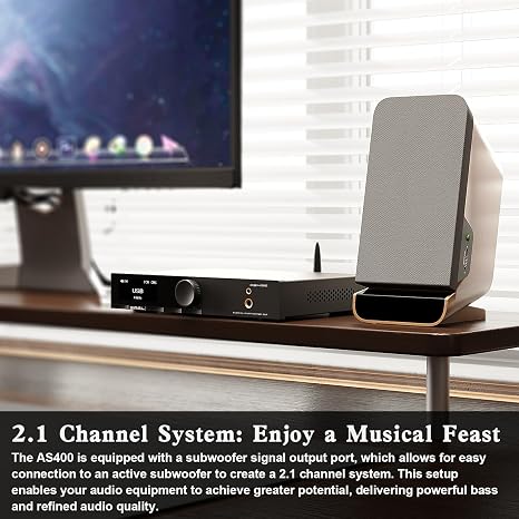 SMSL AS400 Power Amplifier 165W x 165W DAC Headphone Amp MM Phono Preamp | MA5332M5 Chip USB/Coax/Opt/HDMI ARC/RCA/Phono Input 2.1 Channel Speaker/Subwoofer 4.4mm/6.35mm Headphone Output Black