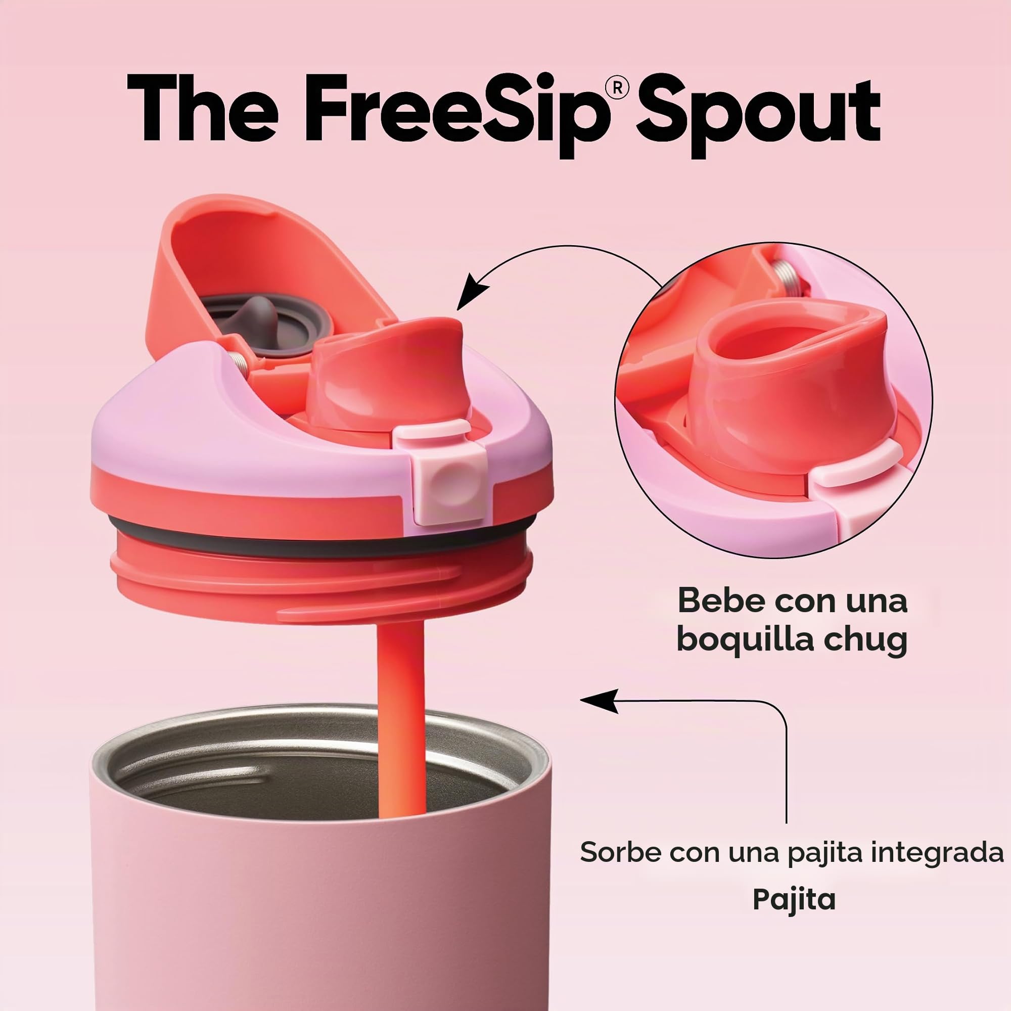 Owala FreeSip Tumbler, vaso térmico de acero inoxidable con pajita integrada y asa lateral, 1185ml, para viajes, trabajo, escuela y deporte, sin BPA, a prueba de fugas, Angel Food Cake