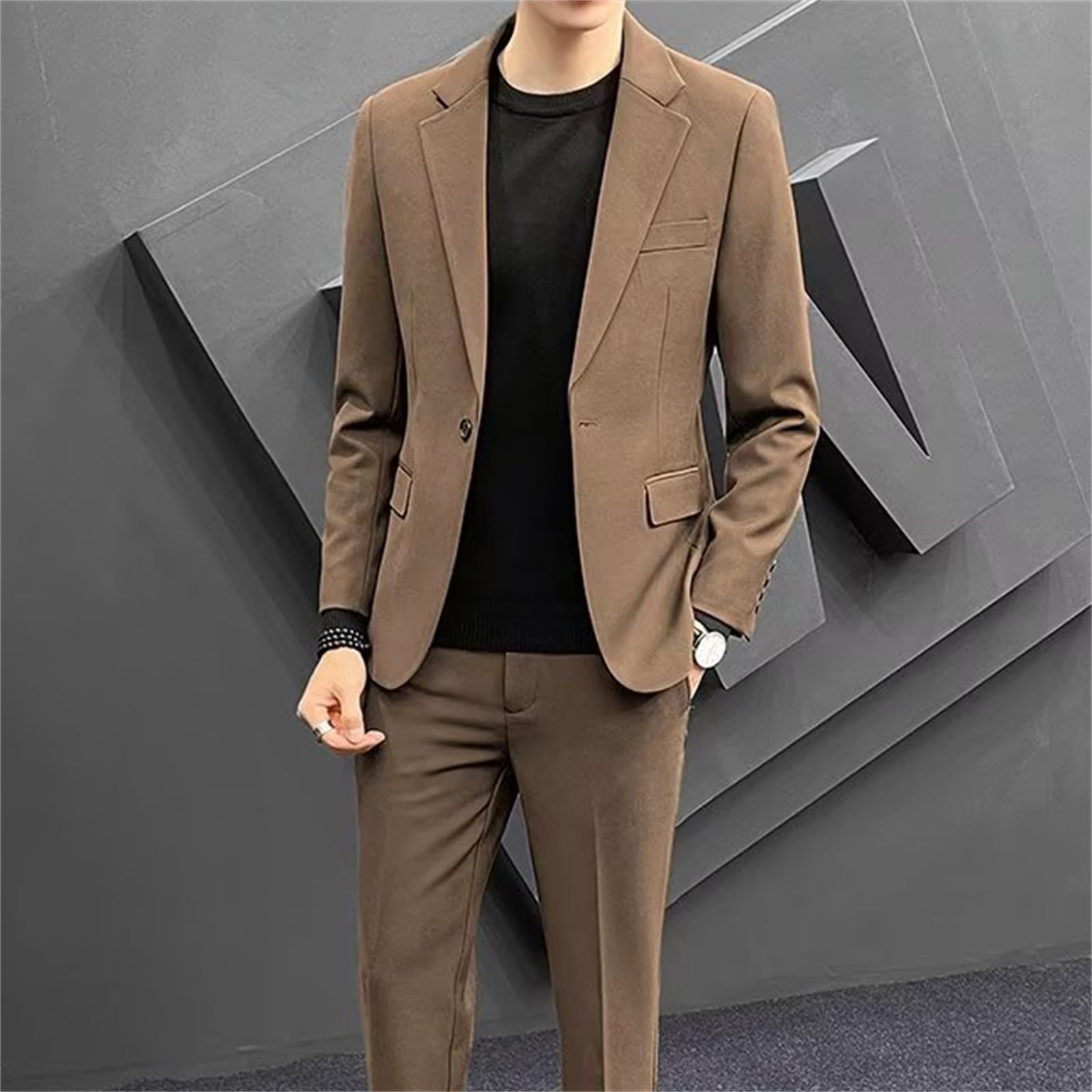 Chaqueta de Traje para Hombres Chaqueta Delgada Chaqueta Casual de una Sola Hebilla Chaqueta de Boda de Negocios Chaqueta