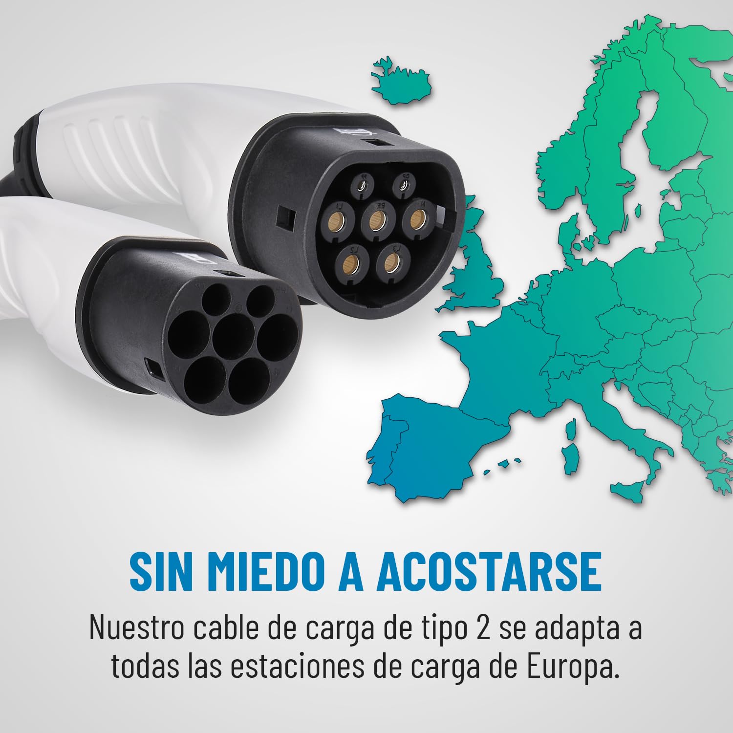 ABSINA Cable Coche Electrico Tipo 2 22kW & 32A para Híbridos & Eléctricos | Cable Carga Coche Eléctrico 5m Trifásico - Modo 3 - Electrico, de vehiculo