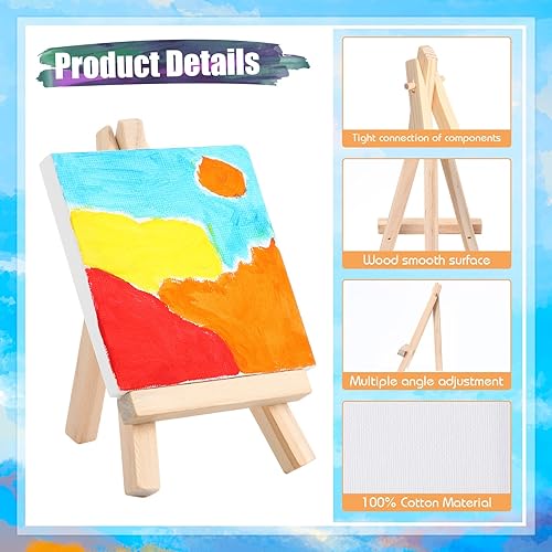 Miniatura 3 de Juego de 200 piezas de mini lienzo y caballete, 100 piezas de mini lienzo con 100 caballetes de madera, mini lienzo estirado para pintar, arte,