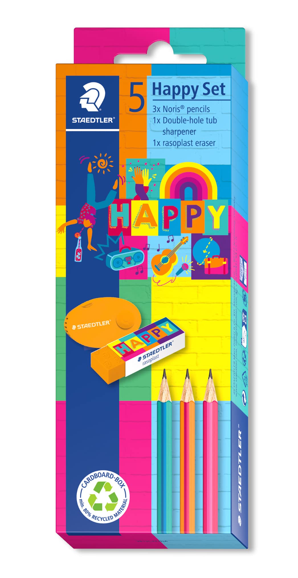 STAEDTLER Stationery Set in Colourful Happy Colours, 3 Noris Pencils, 1