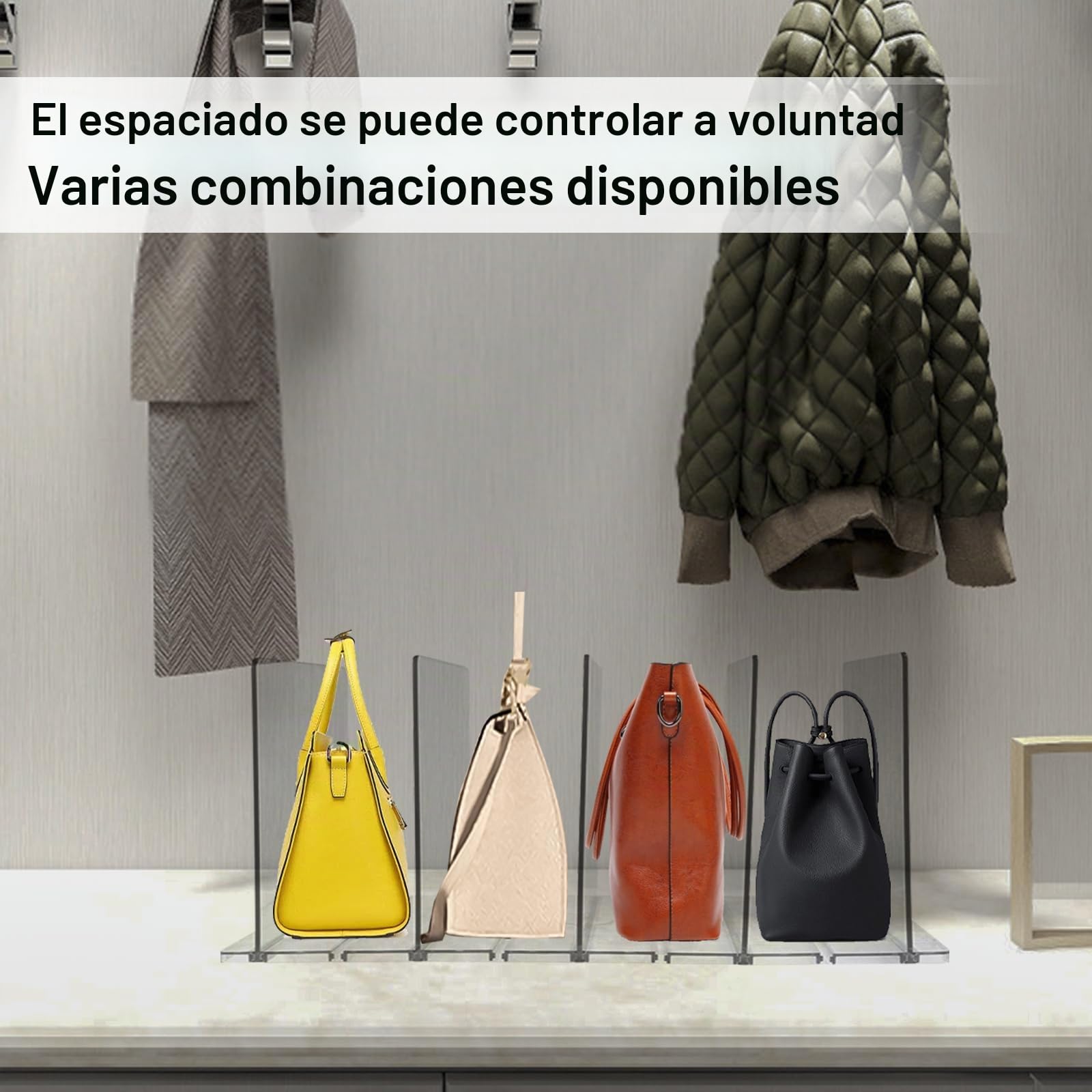 Les-Theresa 5 Piezas Organizador de Bolsos Transparente, Separadores de Armarios para Ropa Separadores de Estantes Armario Separador Bolsos Armario Ajustable, para Escritorios de Cocina de Dormitorio