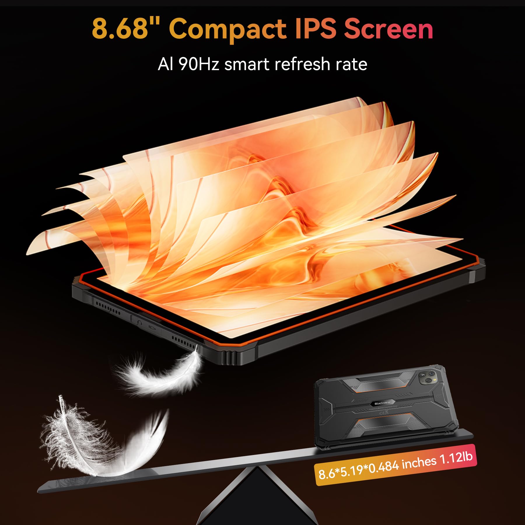 Blackview Tablet Rugged 8.68 Pollici Android 15 GeminiAI, 24 GB RAM 128 GB ROM + 2 TB TF Active 5 Rugged Tablet PC Dual 4G SIM/IPS 90 Hz/AI Camera/NFC/Face ID/GPS/IP68&IP69K&MIL‑STD‑810H