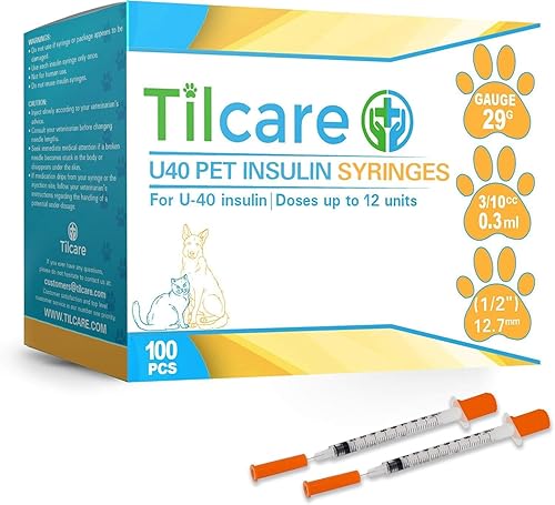 Tilcare U40 Jeringas de insulina para mascotas, 1.02 oz, 0,3 cc, 0.500 in, paquete de 100 unidades, jeringas diabéticas sin látex, jeringas médicas