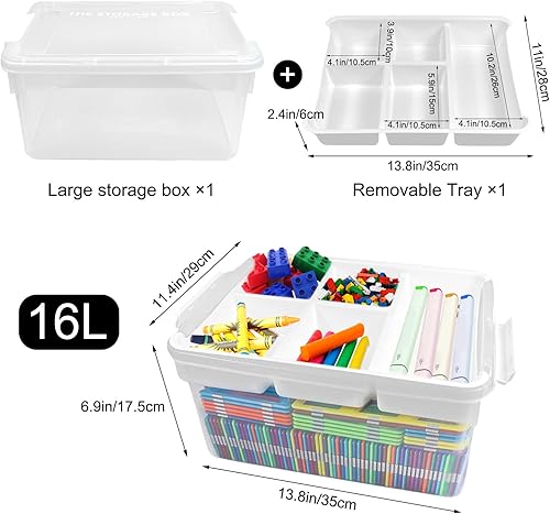 Miniatura 2 de Caja de almacenamiento de plástico de 17 cuartos de galón con bandeja extraíble, caja de almacenamiento portátil con tapas, organizadores de