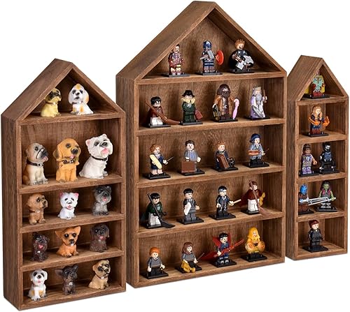 Ikee Design Juego de 3 piezas de estante en forma de casa de madera con forma de cubículo, estante de exhibición, organizador de almacenamiento,