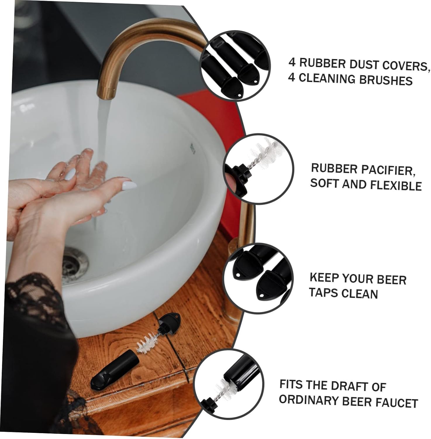 COLLBATH 1set Draft Beer Faucet Covers Kit Cleaning Brush and Plug for Kegerator Easy to Use Draft Faucet Protectors Compatible Kegs
