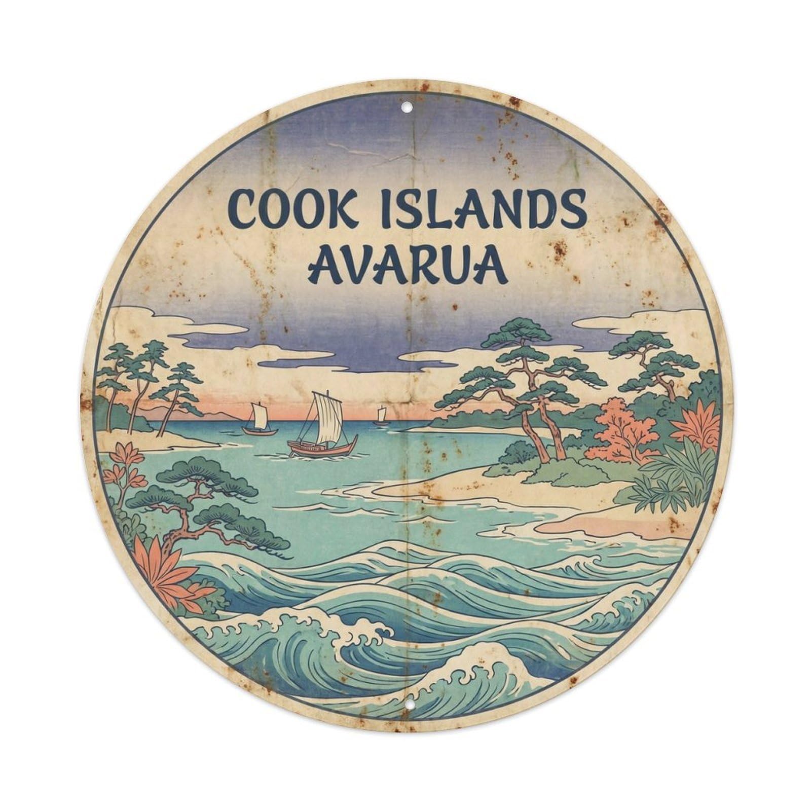 Cook Islands Avarua Polynesia Island Ink Illustration Metal Tin Sign