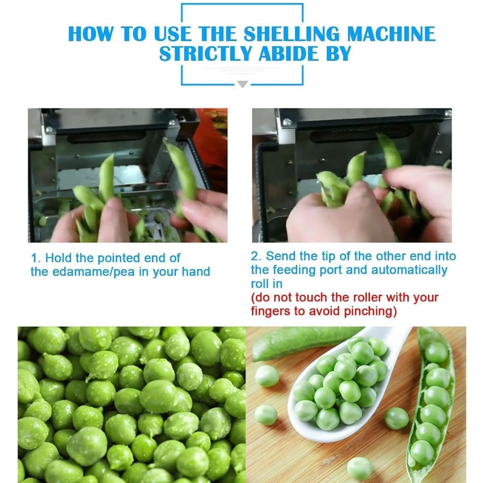 sbucciatore commerciale del fagiolo dell'acciaio inossidabile 15KG/H, verdura semiautomatica che sguscia macchina per Edamame, fave, trasformazione dei prodotti alimentari