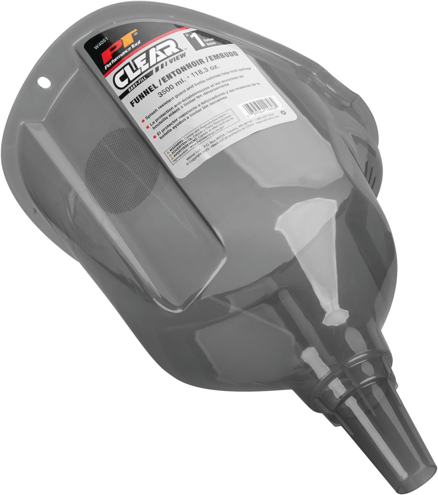 Performance Tool W4051 Clear View Easy-Fill Funnel - 1 Gallon, Transparent, Splash-Resistant Guard, Mesh Filter