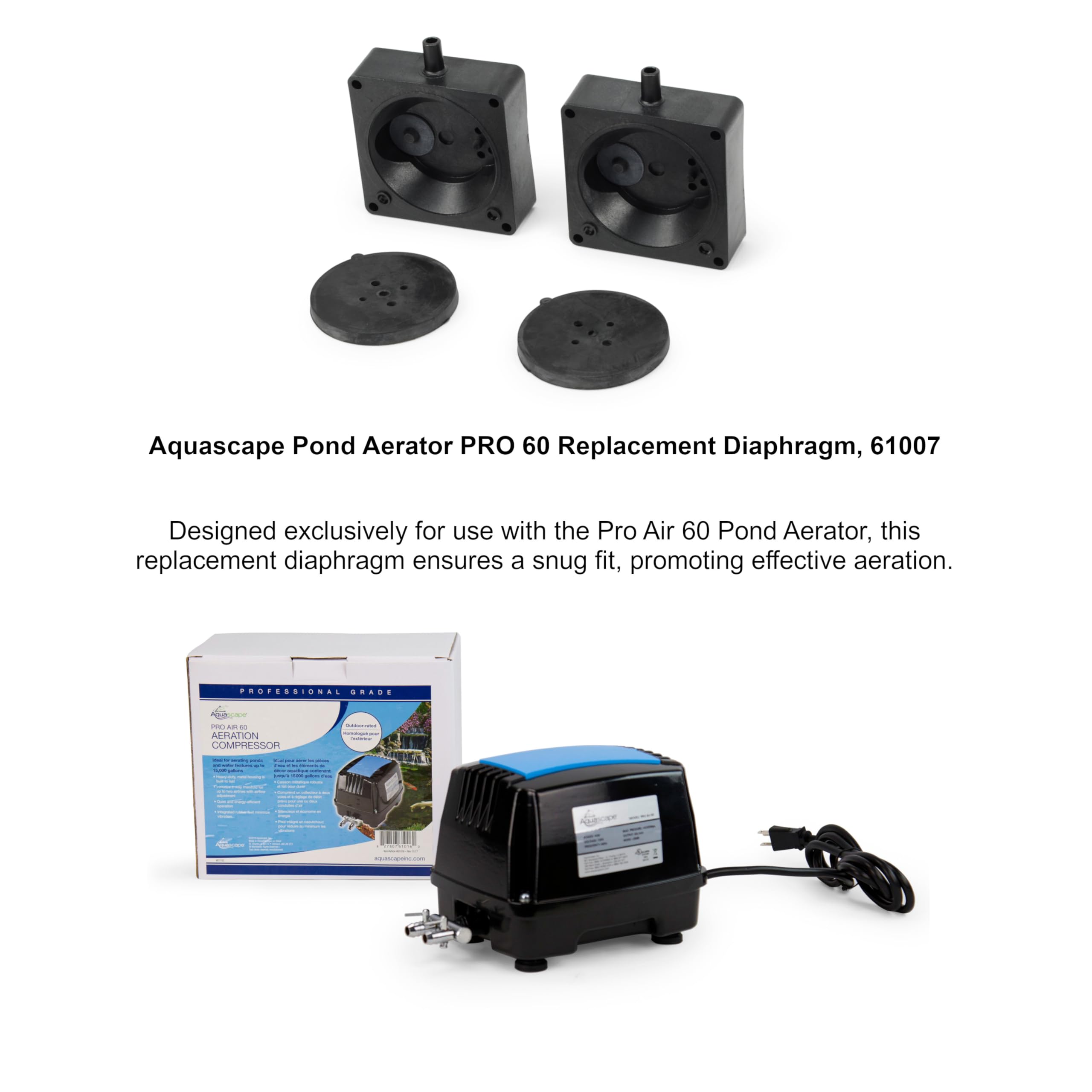 AquascapePRO 6U6Q5 - Aireador de estanque PRO 60 de repuesto para diafragma de aire, color negro