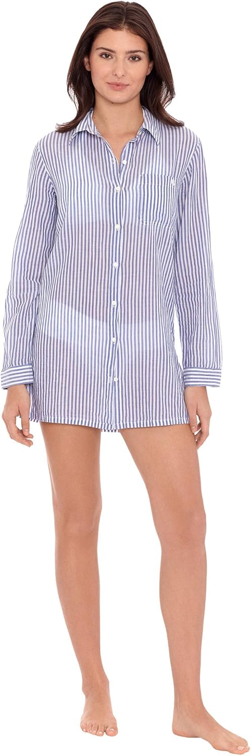 Lauren Ralph Lauren Stripe Camp Shirt Top Blue/White MD (US 8-10)