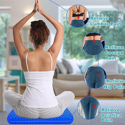 Miniatura 4 de Cojín de asiento de gel con funda antideslizante para sentarse durante mucho tiempo, cojín de gel para aliviar el dolor lumbar, cadera, ciática,
