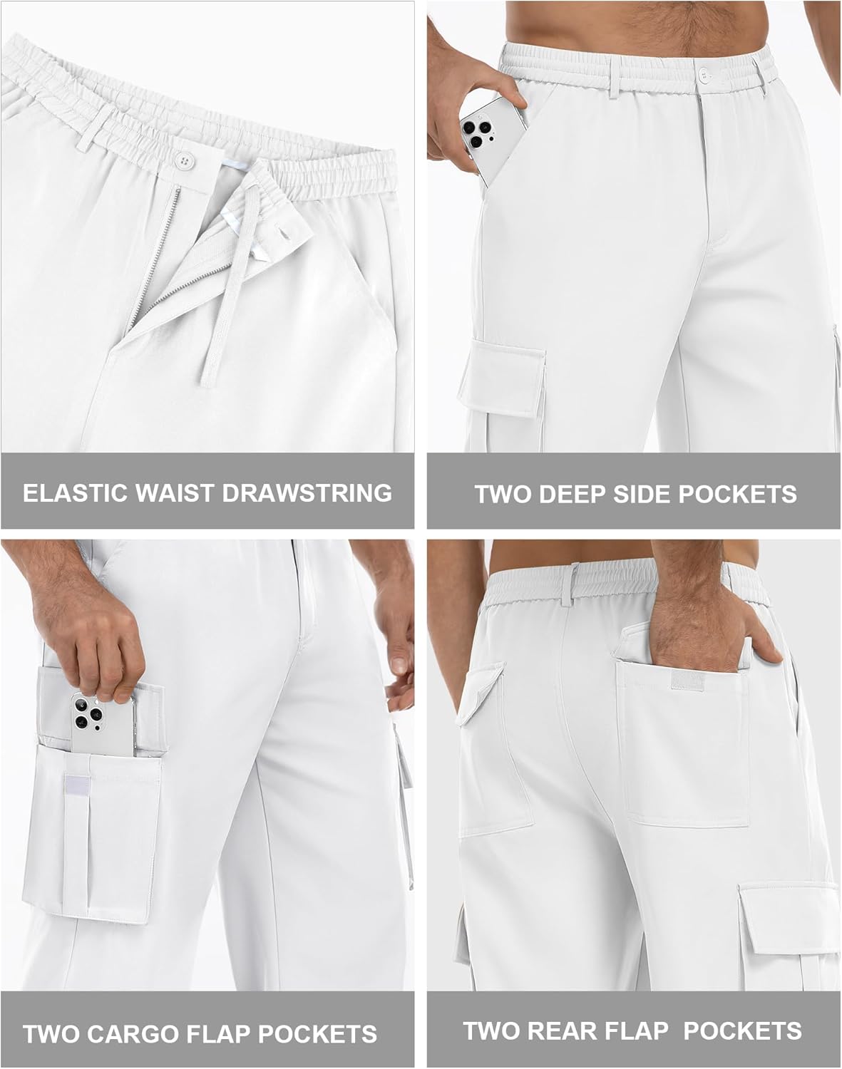 Men's Cargo Pants Casual Workout Joggers Stretch Sweatpants Elastic Drawstring Hiking Tactical Pants with 6 Pockets - Image 6