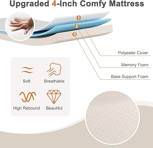 Miniatura 6 de Giantex Cama plegable con colchón, marco de cama tamaño cuna de 75 x 31 pulgadas, camas enrollables con colchones para adultos, espuma