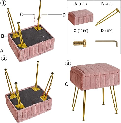 Miniatura 8 de IBUYKE Taburete con espacio de almacenamiento, reposapiés otomano, mesa auxiliar pequeña, con 4 patas de metal, con pies antideslizantes, para sala