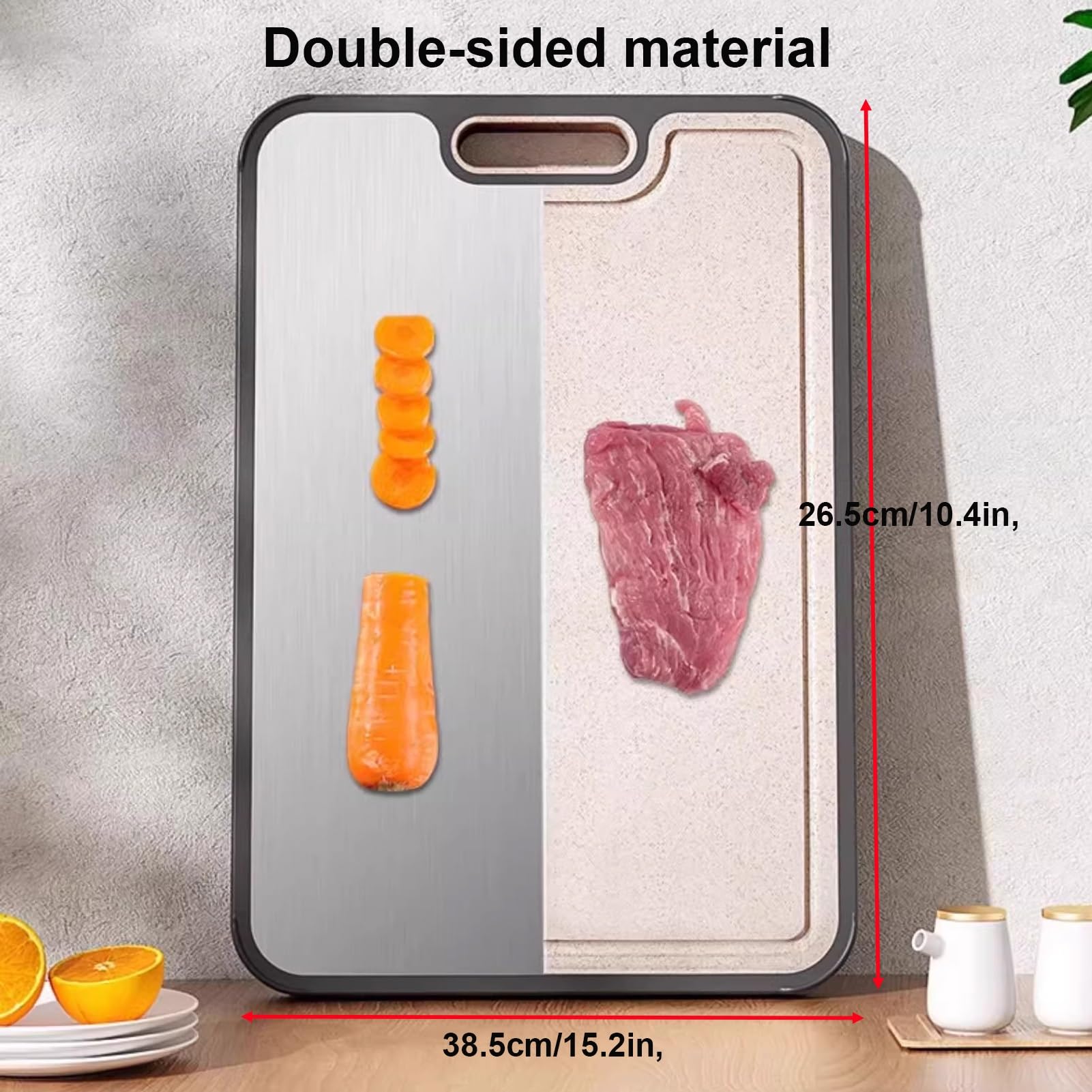 1 pieza Tabla Cortar Acero Inoxidable 304 , Tabla para Cortar Cocina, Doble Cara Cutting Board, Acero Inoxidable Apto para Uso Alimentario Y Paja De Trigo, para Cocinar Carne, Verduras, Frutas, Pan
