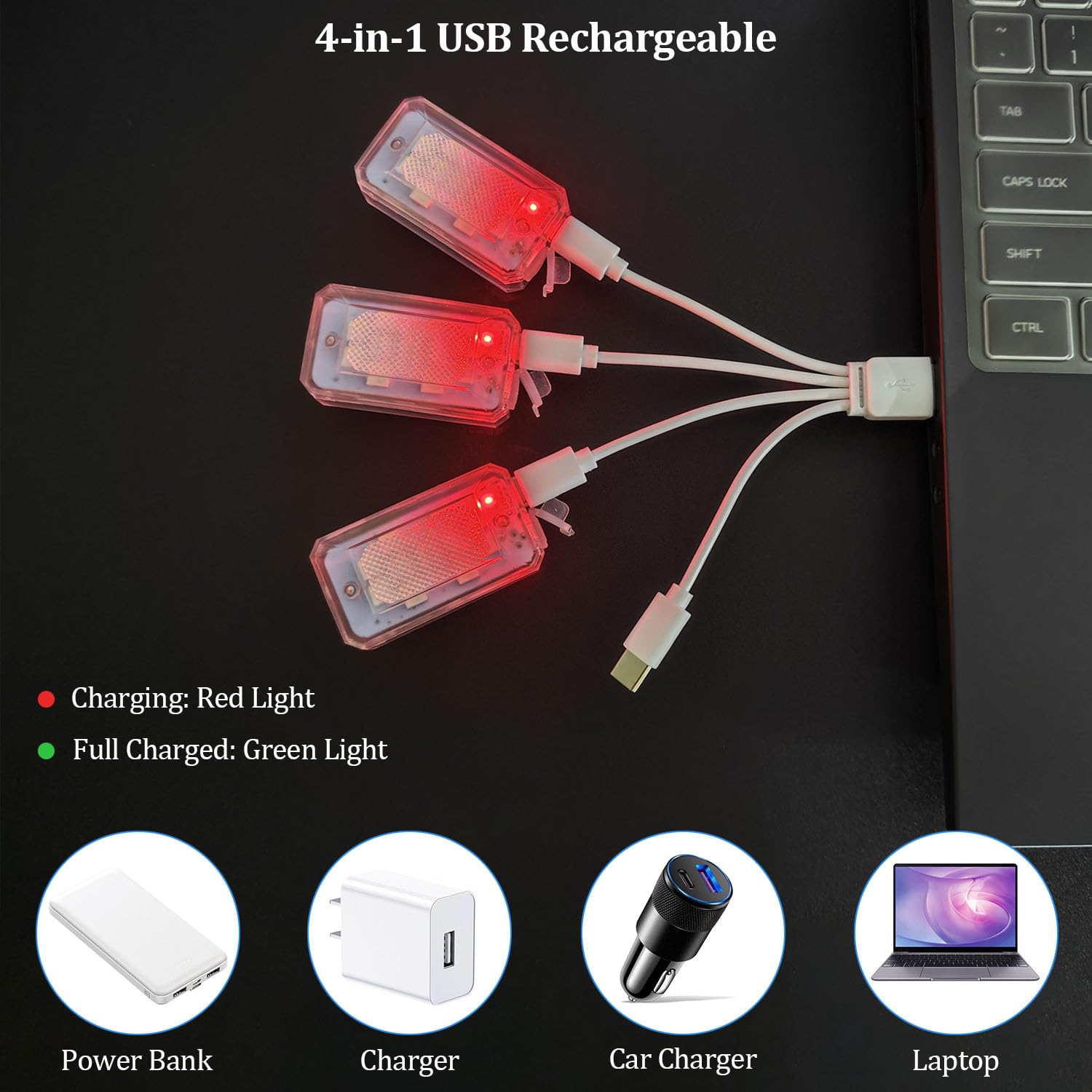 4 Pièces Lumières stroboscopiques LED pour Voiture avec télécommande, lumière stroboscopique Anti-Collision pour Avion, 8 Couleurs, lumière ambiante LED Rechargeable par USB pour Voiture, Drone, Moto