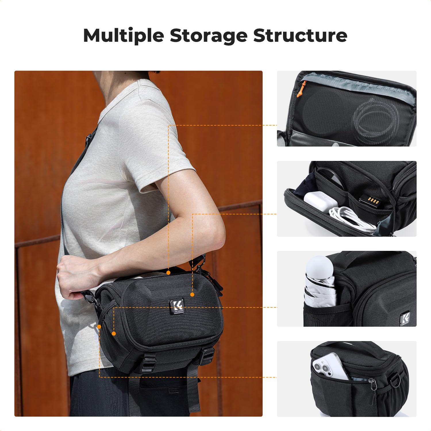 K&F CONCEPT Borsa per Fotocamera a Tracolla, Borsa Fotografica Impermeabile in eva hardshell con tracolla regolabile, Compatta Custodia per Macchine Fotografiche Reflex Obiettivo Treppiede
