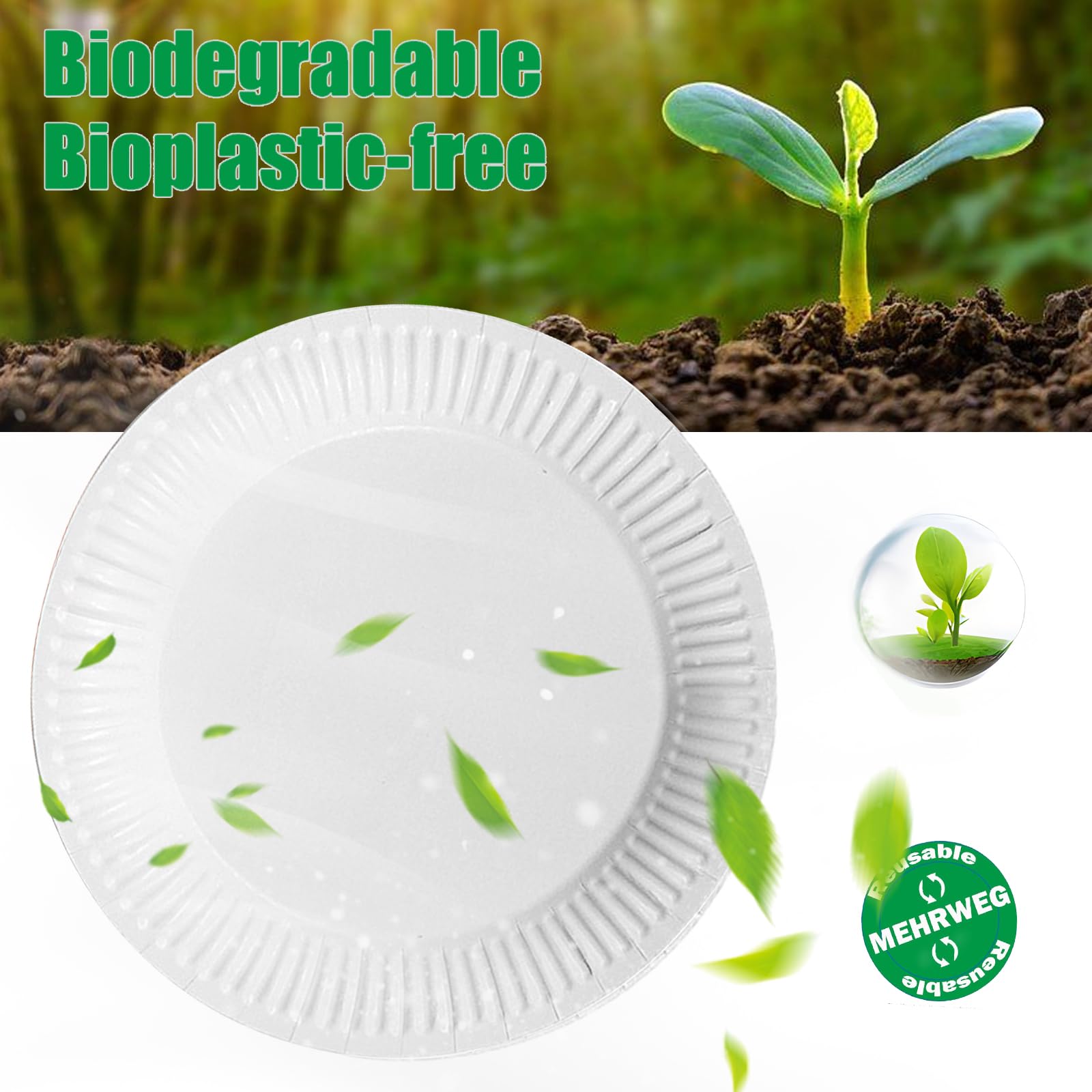 100 Piatti Di Carta Biodegradabili | Ø18 Cm, 250 G/m² - Per Feste E Picnic - Foto 6