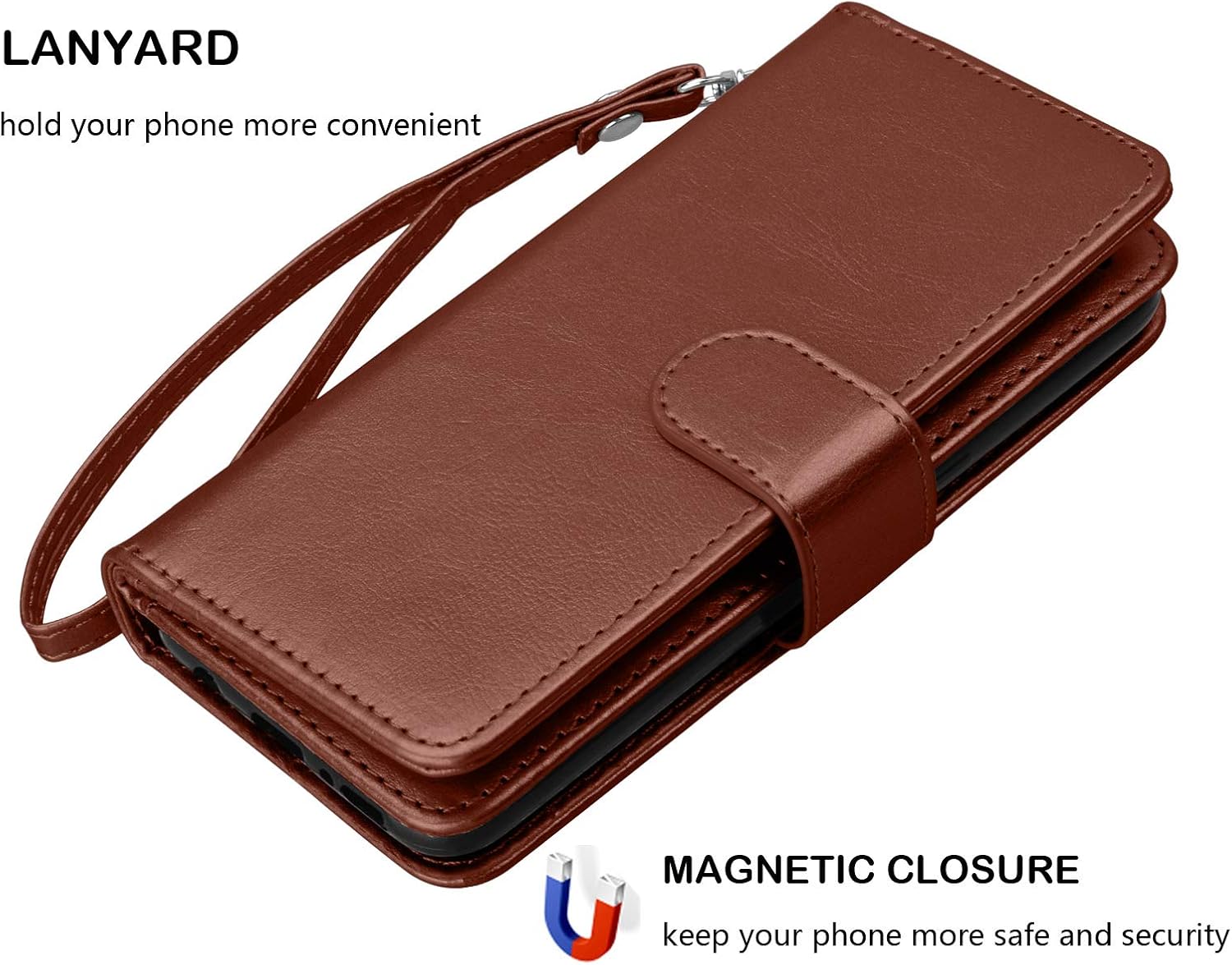 NJJEX for Galaxy Note 9 Wallet Case, for Note 9 Case, Luxury PU Leather [9 Card Slots] ID Credit Folio Flip Cover [Detachable][Kickstand] Magnetic Phone Case & Wrist Strap for Samsung Note 9 [Brown]