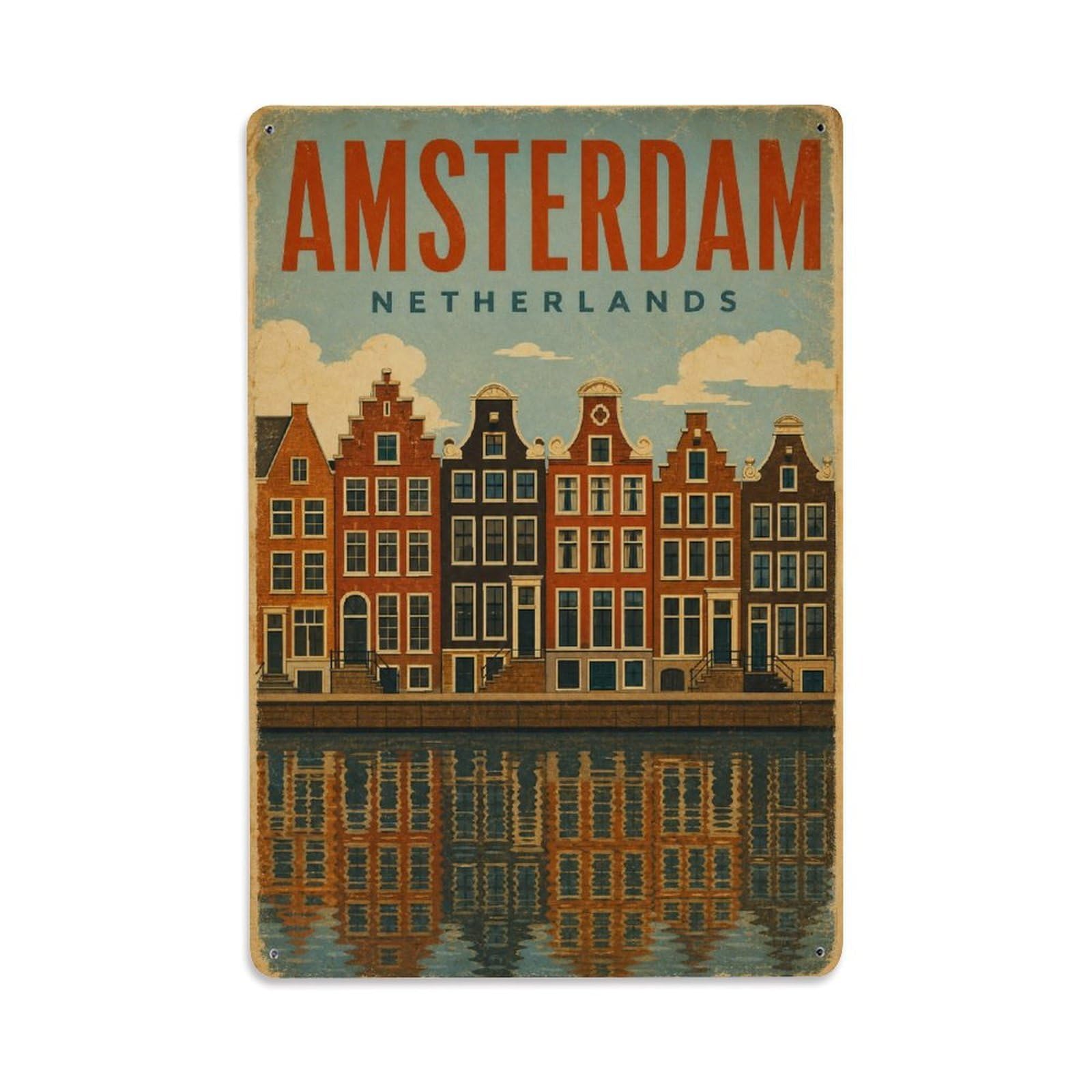 Travel Vintage Netherlands Amsterdam Metal Tin Sign