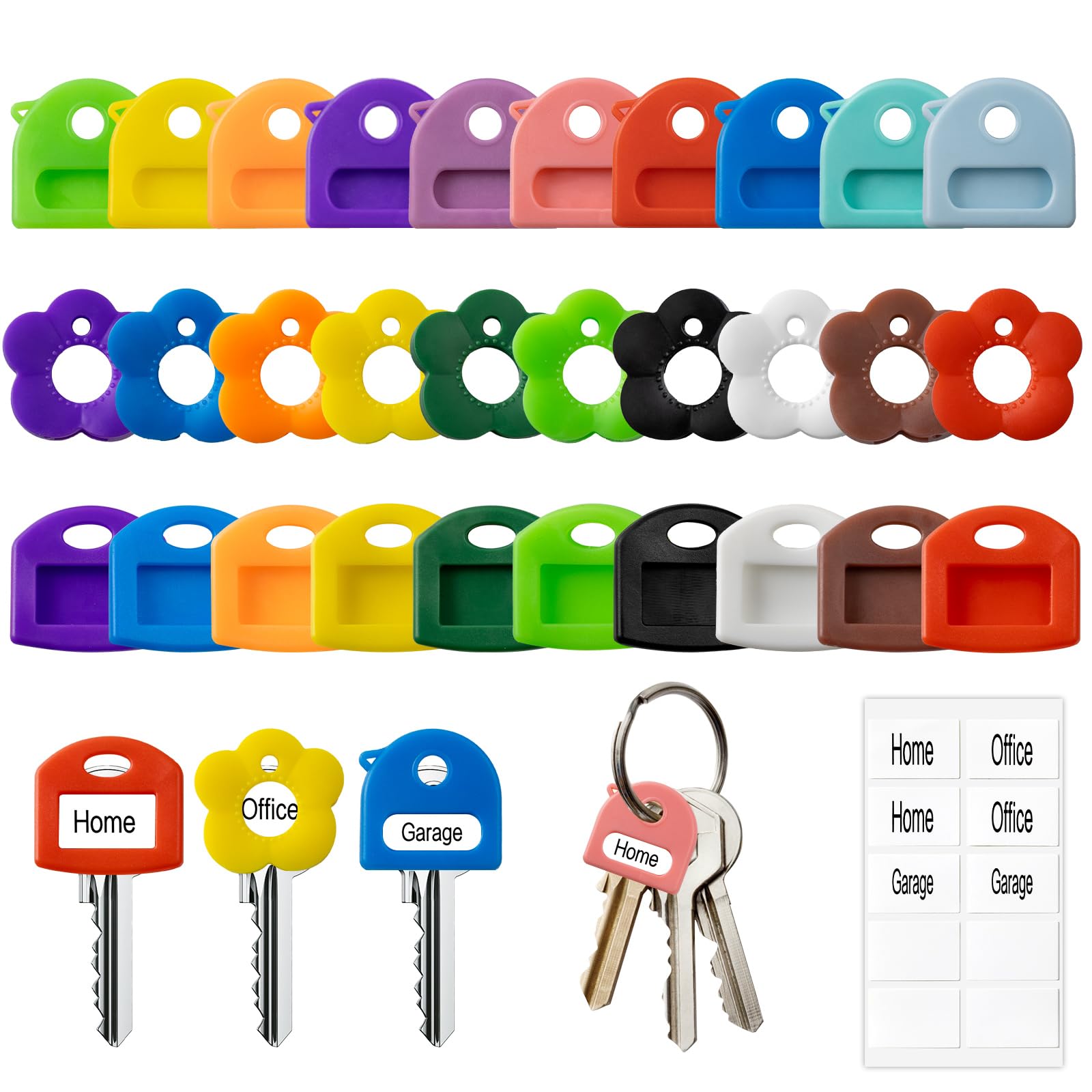 30Pcs Silicone Colorful Key Cap Covers with 30 Mark Label Papers