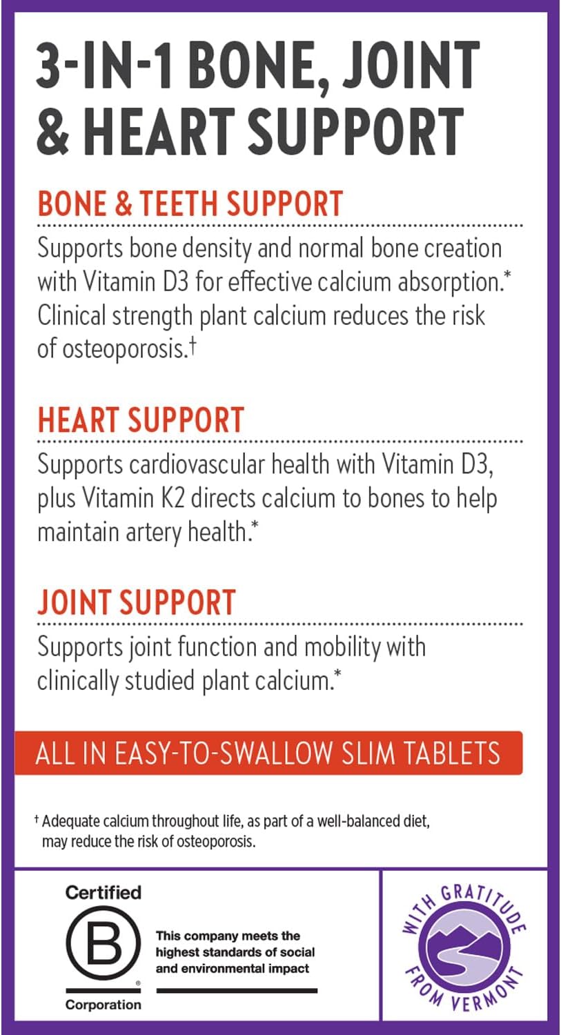 New Chapter Calcium Supplement - Bone Strength Plant-Based USDA Organic Calcium with Magnesium, Vitamin D3+K2, for Bone Health & Joint Mobility, Heart Support, 905 mg dose - 180 Slim Tablets