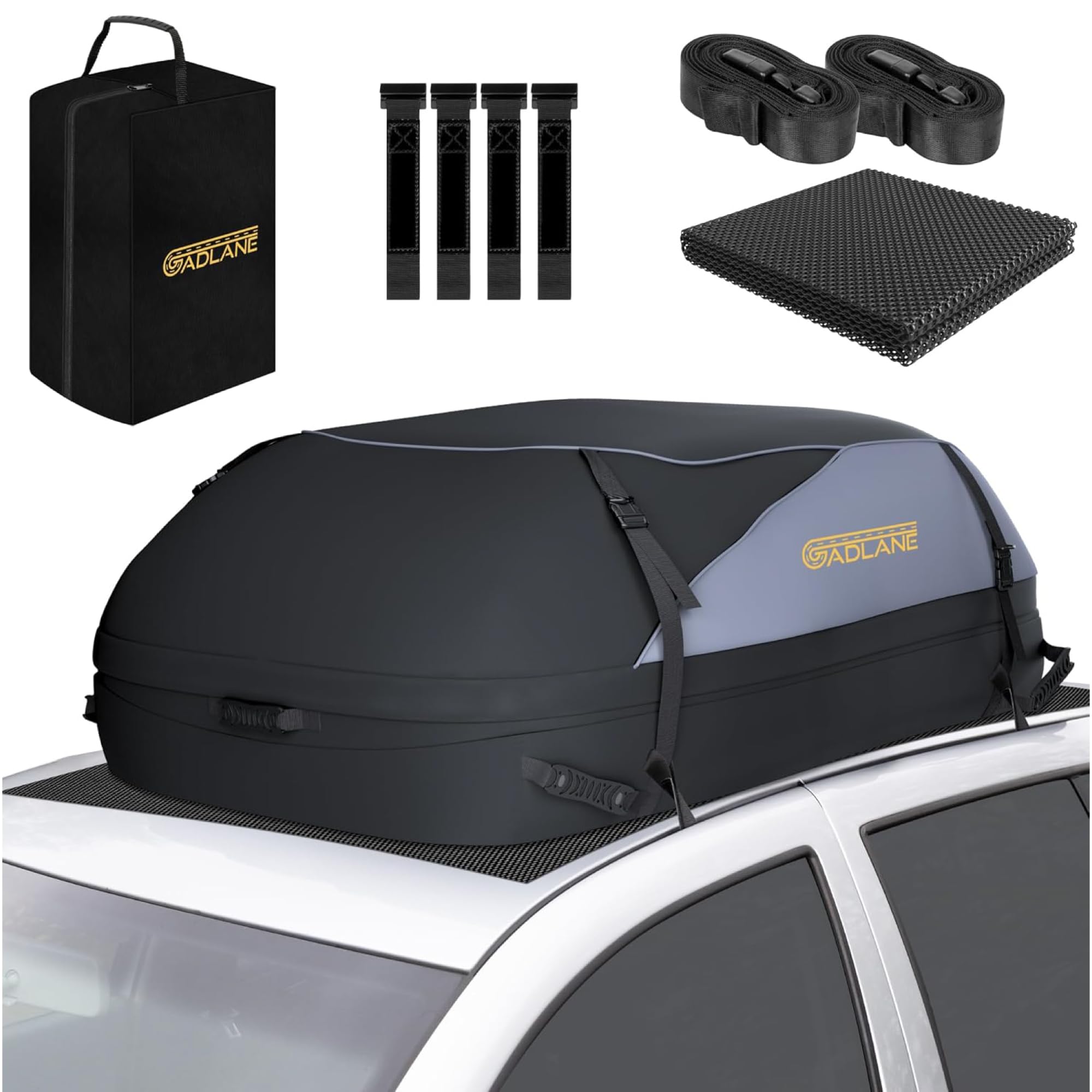 Car Roof Bag - 15 Cubic Feet (400L) Waterproof Roof Boxes for Cars with/without Roof Rack with 4 Sturdy Straps, Anti-Slip Mat & Storage Bag for Cars, SUVs, Travel, Holidays Roof Box Storage
