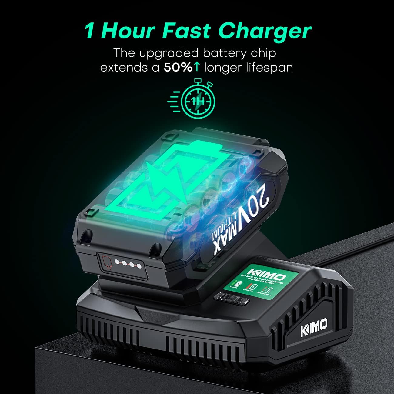 KIMO Cordless Impact Wrench 1/2", Brushless Impact Driver with 332 ft-lb & Max Torque 3000 RPM, 20V Electric Impact Wrench with 1 Hour Fast Charger & Variable Speeds, 1/2 Impact Gun for Car Home - - 