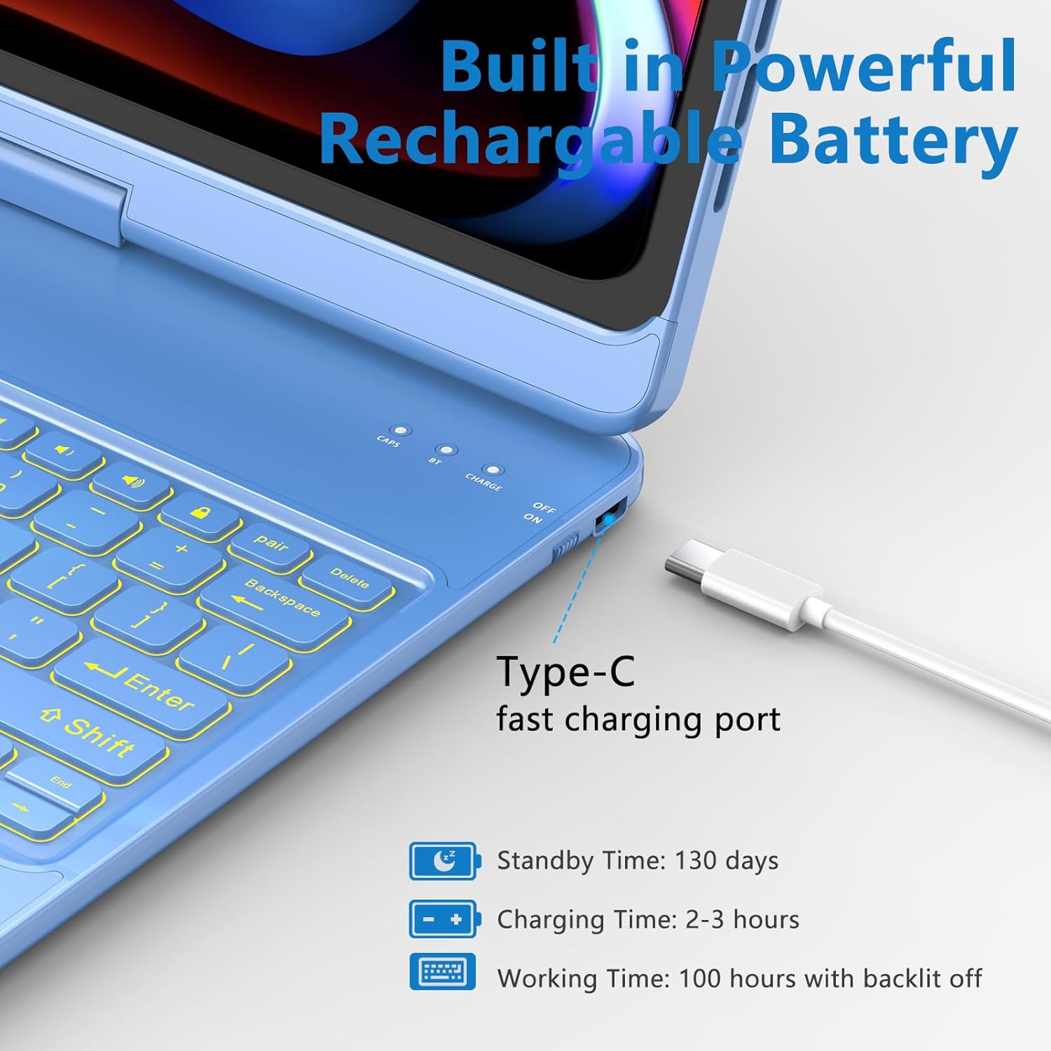 TQQ iPad Air 13 Inch Case Keyboard (M4 2026/M3 2025/M2 2024), iPad Pro 12.9 (6th, 5th, 4th, 3rd Gen) Keyboard - 360° Rotatable, 7-Color Backlight, Multi-Touch Trackpad, Thin & Light (Blue)