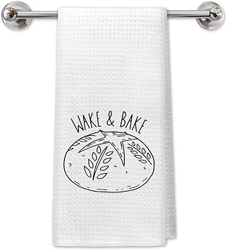 Funny Retro Sourdough Bread Kitchen Towels, Gifts for Women Baking Lovers Dish Hand Towels for Kitchen Decor, Wake and Bake Decorative Tea Towels for Baking, 16x24 Inch