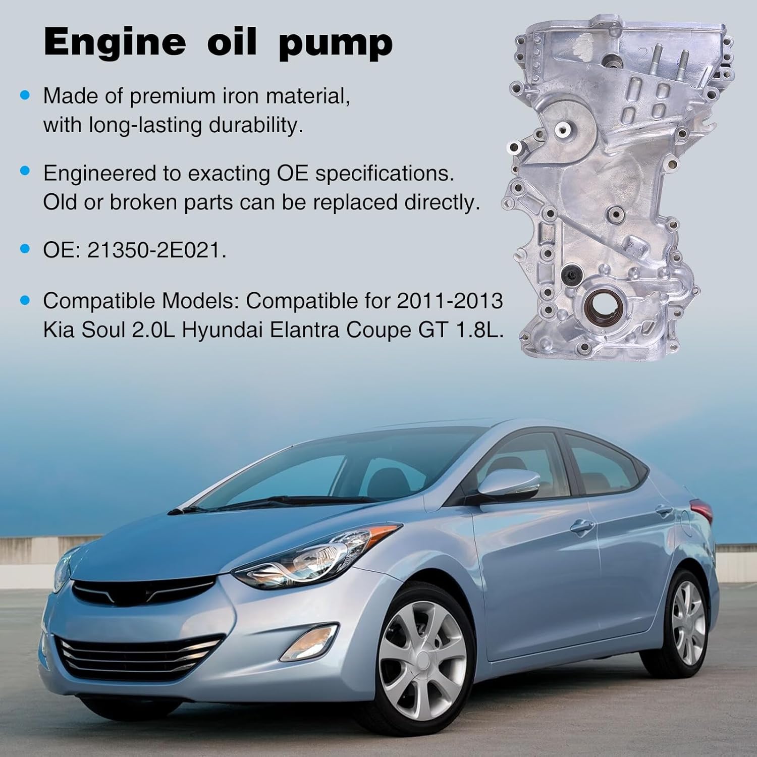 Timing Chain Oil Pump Cover Engine Oil Pump Compatible with 2011-2013 Hyundai Elantra Coupe GT 1.8L, Compatible with 2012 2013 Kia Soul 2.0L Replace 21350-2E021 213502E021 Oil Pump Cover