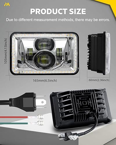 Miniatura 5 de MAYELLO Faros delanteros LED 4x6 aprobados por DOT HiLo con luz de señal de giro ámbar DRL Conjunto de repuesto H4651 H4652 H4656 H4666 H6545