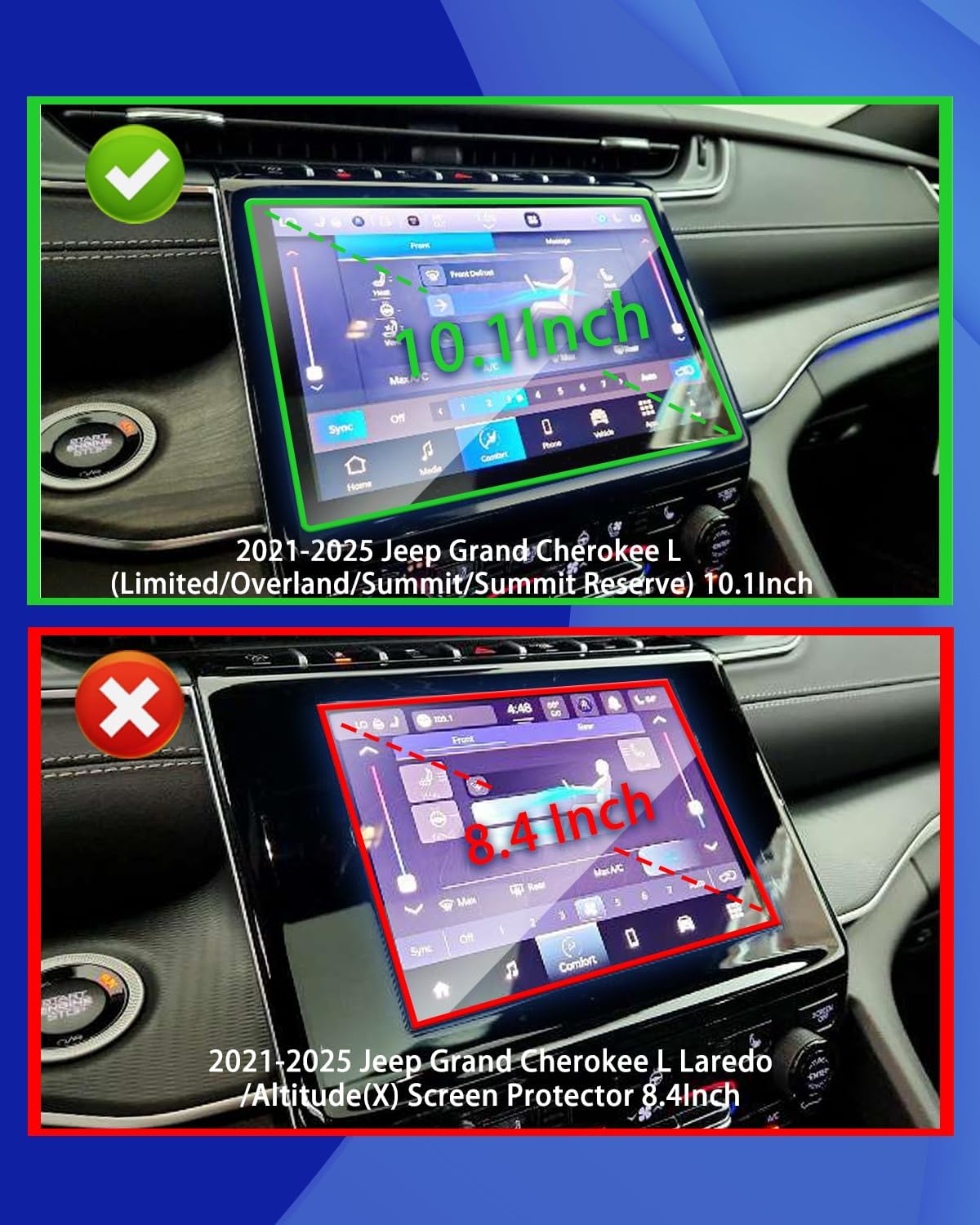 2pcs 2025 Jeep Grand Cherokee L (Limited/Overland/Summit/Summit Reserve) Screen Protector for 2021-2025 Grand Cherokee L 10.1Inch Screen Protector 2025 Jeep Grand Cherokee L Accessories