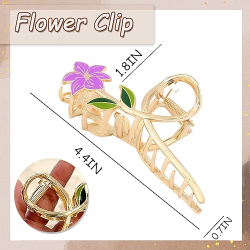 Miniatura 3 de Pinzas de metal grandes con diseño de flores de lirio morado, pinzas para el cabello florales de verano, pinzas de sujeción fuerte, accesorios para