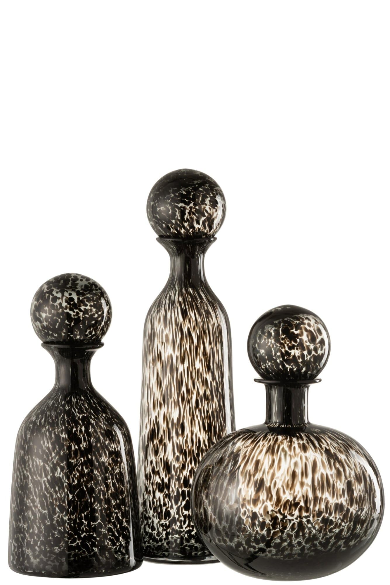 J-Line décoration Bouteille + Bouchon Pois Haut - Verre - Noir - Large