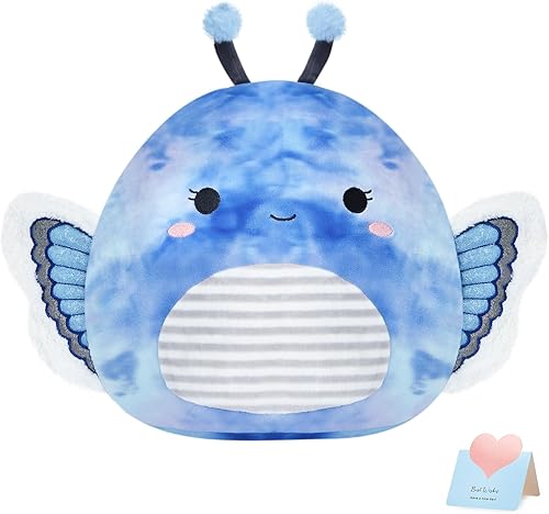Houwsbaby Peluche de mariposa de 12 pulgadas, almohada de felpa de mariposa azul, juguetes de peluche de mariposa, almohada blanda de cumpleaños,