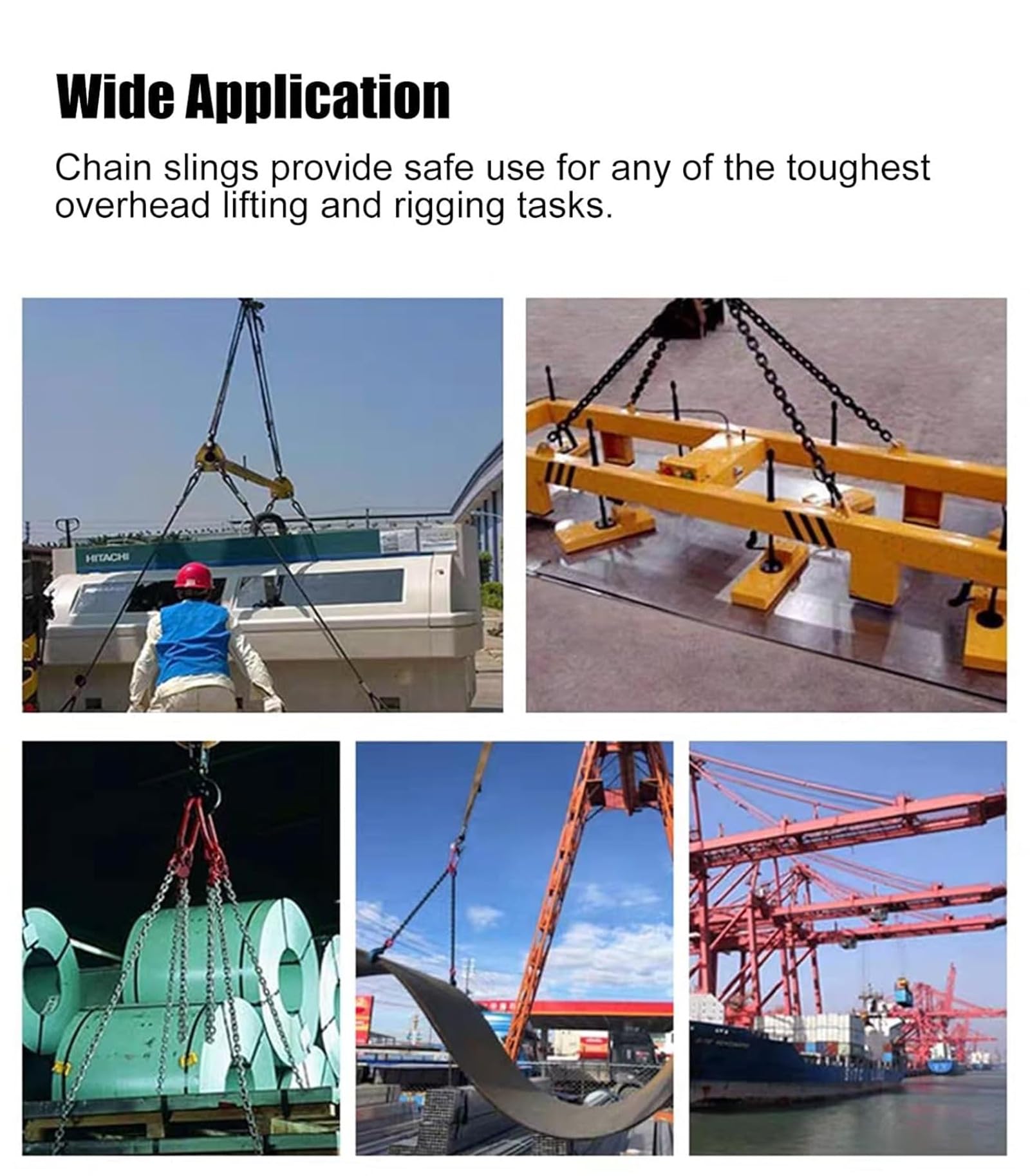 UYSELA 3000kg Catena di Sollevamento - 50cm/100cm/200cm/300cm - 2/3/4 Fili, Gancio in Acciaio Legato Ad Alta Resistenza con Ganci Autobloccanti,3t-1 Leg/1M