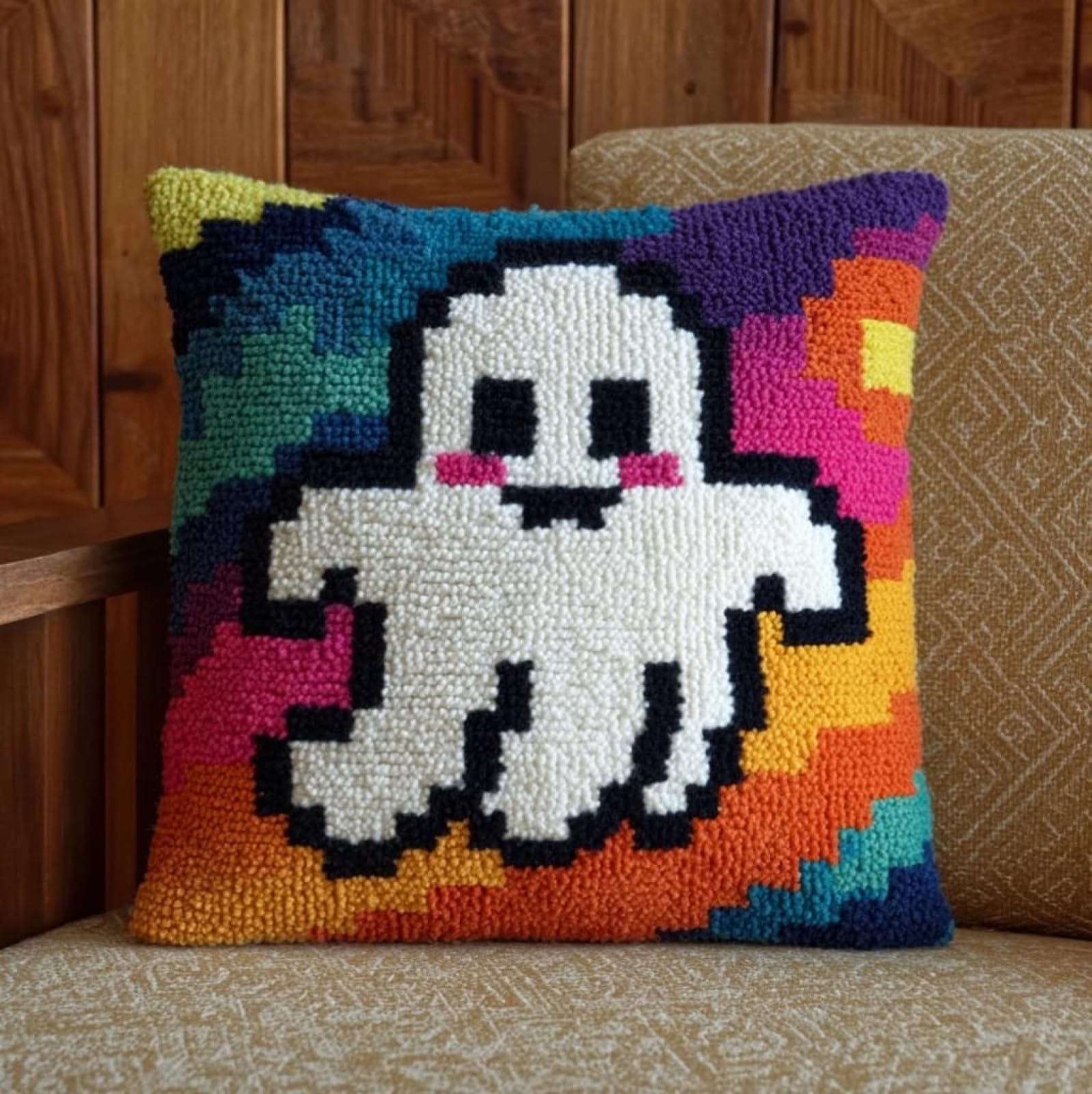 WallustrioaW 43x43cm Latch Hook Embroidery Cushion Kit,Ghost