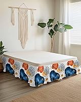 Vista 1 de Falda de cama de arte abstracto, tamaño Queen de 16 pulgadas de caída, ajustable y elástica, plisada, con volantes de polvo de lujo para cama