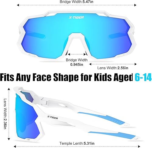 Miniatura 3 de X-TIGER Gafas de sol polarizadas para niños y niñas, lentes de sol de béisbol polarizadas para niños de 8 a 14 años, UV400, gafas de ciclismo y