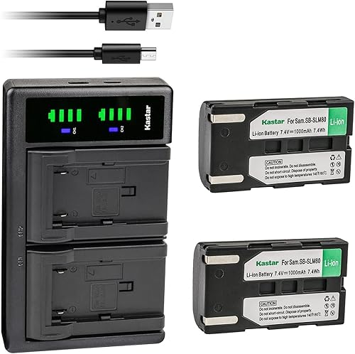 Kastar Paquete de 2 baterías SB-LSM80 y cargador USB LTD2 de repuesto para Samsung SC-D263 SC-D351 SC-D352 SC-D353 SC-D354 SC-D355 SC-D357 SC-D362