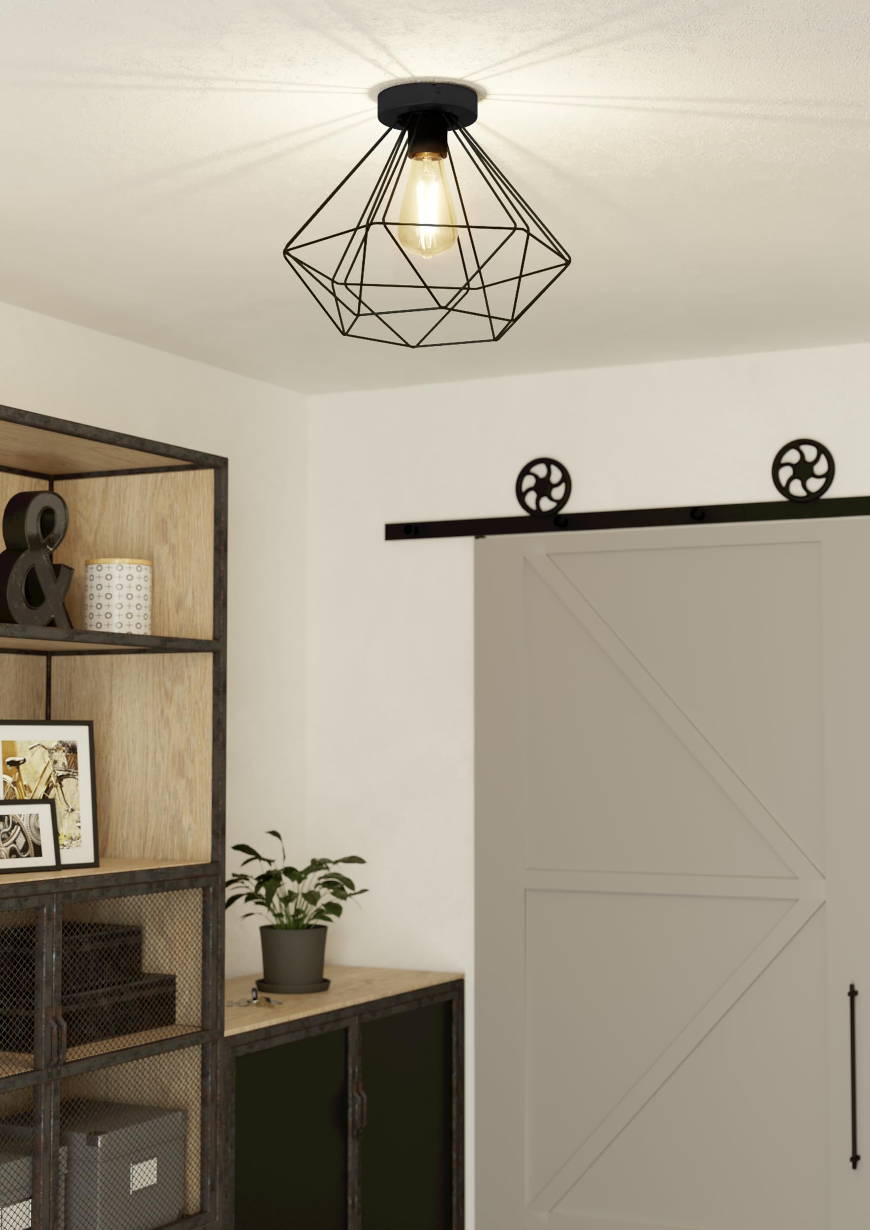 Eglo TARBES Vintage Ceiling Light, Black Steel, 32.5cm Diameter, E27 Socket, IP20 Protection, Indoor Use-picture-17